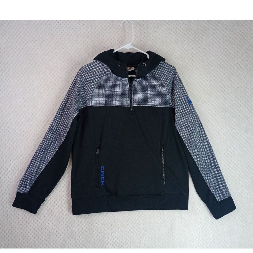 Cinch Men's Small Black 1/4 Zip Pullover Hooded Lightweight Jacket Western*READ*